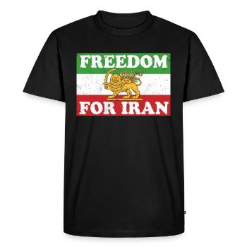 Iranian Lion Flag FREEDOM FOR IRAN Support Women - Men's Premium Organic T-Shirt - black - Front - Nico (187cm)