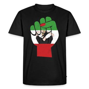 Nouveau drapeau iranien avec support de poing féminin fille - T-shirt Premium bio Homme - noir - Devant - Nico (187cm)