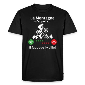 T-shirt vélo la montagne m'appelle Cadeau vtt - T-shirt Premium bio Homme - noir - Devant - Nico (187cm)