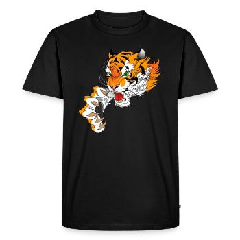 Tête de tigre avec patte - T-shirt Premium bio Homme - noir - Devant - Nico (187cm)