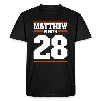 Messages de la Bible Matthieu 11:28 - T-shirt Premium bio Homme - noir - Devant - Nico (187cm)