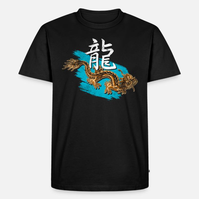 Drache mit chinesischen Schirftzeichen - Männer Premium Bio T-Shirt - Schwarz