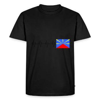 Reunion Island Flag Heartbeat - Men's Premium Organic T-Shirt - black - Front - Nico (187cm)