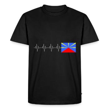 Drapeau île la Réunion Coeur Cadeau - T-shirt Premium bio Homme - noir - Devant - Nico (187cm)