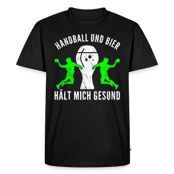 Handball | Handballer | Spruch | Bier | Geschenk - Männer Premium Bio T-Shirt - Schwarz - Vorne - Nico (187cm)