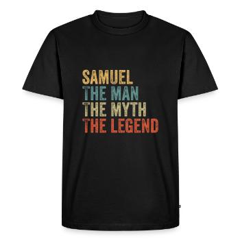 Samuel the man the myth - Men's Premium Organic T-Shirt - black - Front - Nico (187cm)