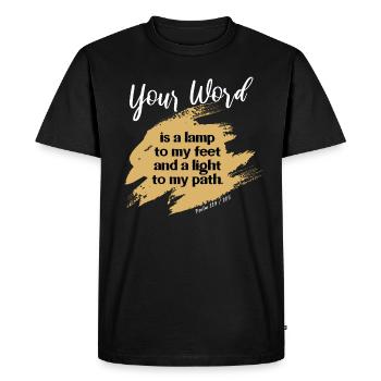 Bible verse | Psalm 119 | your word is a lamp Gold - Men's Premium Organic T-Shirt - black - Front - Nico (187cm)