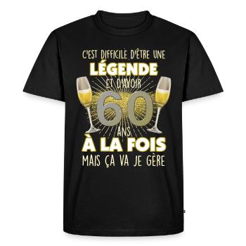 Anniversaire 60 ans Légende - T-shirt Premium bio Homme - noir - Devant - Nico (187cm)