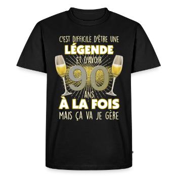 Anniversaire 90 ans Légende Papy Mamie légendaire - T-shirt Premium bio Homme - noir - Devant - Nico (187cm)