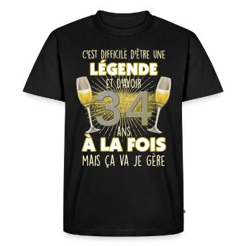 Message anniversaire pour légende de 27 ans - T-shirt Premium bio Homme - noir - Devant - Nico (187cm)