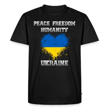 Ukraine - Paix - Liberté - Humanité - Drapeau - T-shirt Premium bio Homme - noir - Devant - Nico (187cm)
