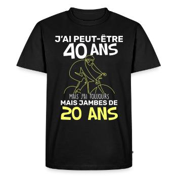 Humour j'ai peut-etre 40 ans Anniversaire Velo - T-shirt Premium bio Homme - noir - Devant - Nico (187cm)