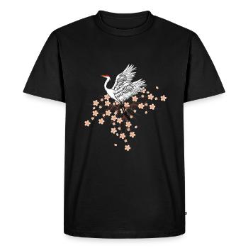 Grue et la fleur de cerisier Japon cadeau de broderie - T-shirt Premium bio Homme - noir - Devant - Nico (187cm)