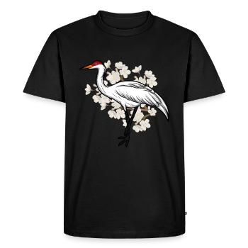 Cadeau de broderie au Japon avec une grue et des fleurs de cerisier - T-shirt Premium bio Homme - noir - Devant - Nico (187cm)