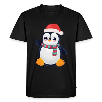 Pingouin avec foulard et casquette de Noël - T-shirt Premium bio Homme - noir - Devant - Nico (187cm)