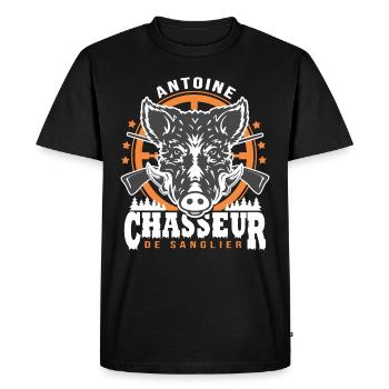 Antoine chasseur de sanglier Humour Chasse - T-shirt Premium bio Homme - noir - Devant - Nico (187cm)