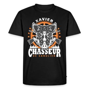 Xavier chasseur de sanglier Humour Chasse - T-shirt Premium bio Homme - noir - Devant - Nico (187cm)
