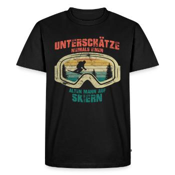 Unterschätze niemals einen alten Mann auf Skiern - Männer Premium Bio T-Shirt - Schwarz - Vorne - Nico (187cm)