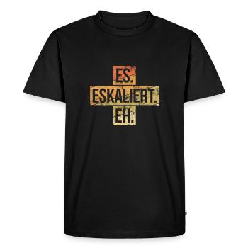 It escalates anyway Mallorca Proverbs Escalation Celebrations - Men's Premium Organic T-Shirt - black - Front - Nico (187cm)