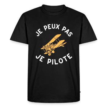 Je peux pas je pilote avion vintage cadeaux - T-shirt Premium bio Homme - noir - Devant - Nico (187cm)