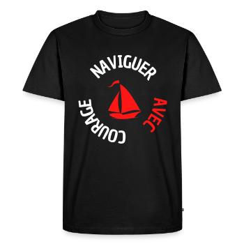 naviguer avec courage - T-shirt Premium bio Homme - noir - Devant - Nico (187cm)