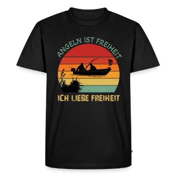 Spruch Angeln ist Freiheit / Ich liebe Freiheit - Männer Premium Bio T-Shirt - Schwarz - Vorne - Nico (187cm)