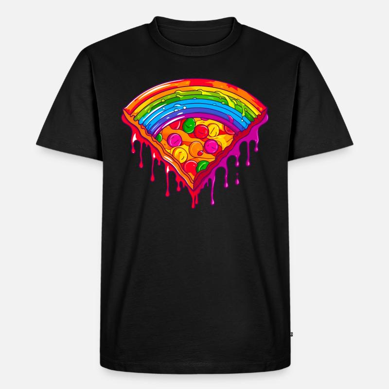 Regenbogen Pizzastück - Männer Premium Bio T-Shirt - Schwarz