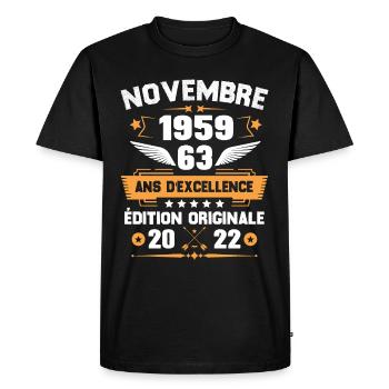 Novembre 1959 Idée Cadeau D'anniversaire 63 Ans - T-shirt Premium bio Homme - noir - Devant - Nico (187cm)