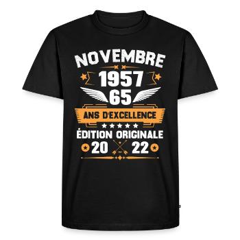 Novembre 1957 Idée Cadeau D'anniversaire 65 Ans - T-shirt Premium bio Homme - noir - Devant - Nico (187cm)