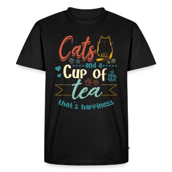 Des chats et une tasse de thé qui fait le bonheur - Cat Owner - T-shirt Premium bio Homme - noir - Devant - Nico (187cm)