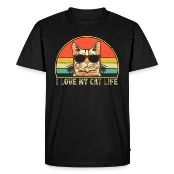 Drôle de propriétaire de chat - J’aime ma vie de chat - T-shirt Premium bio Homme - noir - Devant - Nico (187cm)