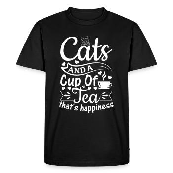 Des chats et une tasse de thé - c’est le bonheur - Teelie - T-shirt Premium bio Homme - noir - Devant - Nico (187cm)