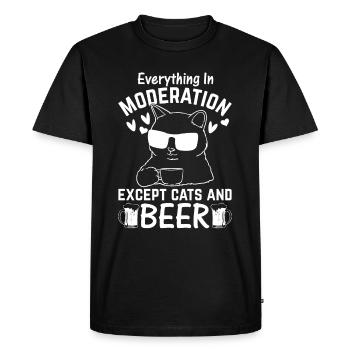 Tout avec modération sauf les chats et la bière I Funny Cat - T-shirt Premium bio Homme - noir - Devant - Nico (187cm)