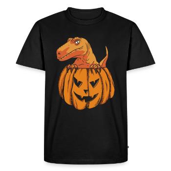 Halloween Citrouille Dino Halloween Dinosaure Citrouille - T-shirt Premium bio Homme - noir - Devant - Nico (187cm)