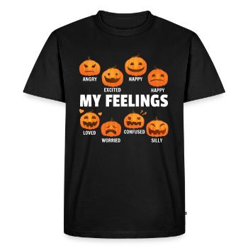 Drôle de citrouilles d’Halloween Mes sentiments Halloween Pum - T-shirt Premium bio Homme - noir - Devant - Nico (187cm)