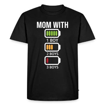Maman avec trois garçons Batterie vide - Maman avec thre - T-shirt Premium bio Homme - noir - Devant - Nico (187cm)