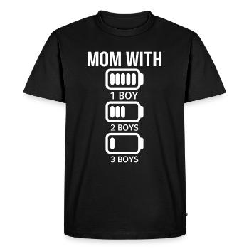 Maman avec 3 fils Batterie vide - Maman avec trois Bo - T-shirt Premium bio Homme - noir - Devant - Nico (187cm)