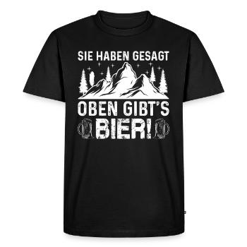 Randonnée en montagne I Vous avez dit qu’il y a de la bière à l’étage - T-shirt Premium bio Homme - noir - Devant - Nico (187cm)