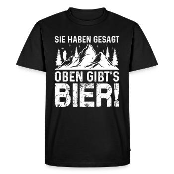 Randonnée en montagne - vous avez dit qu’il y a de la bière à l’étage - T-shirt Premium bio Homme - noir - Devant - Nico (187cm)