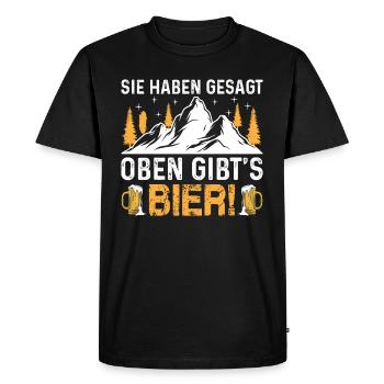 Vous avez dit qu’il y a de la bière à l’étage Je fais de la randonnée en montagne - T-shirt Premium bio Homme - noir - Devant - Nico (187cm)