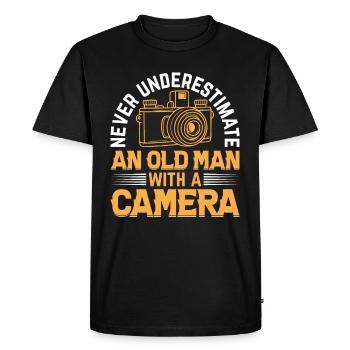 Never Underestimate An Old Man With A Camera - Men's Premium Organic T-Shirt - black - Front - Nico (187cm)