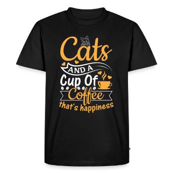 Amoureux des chats - Les chats et une tasse de café qui est Happin - T-shirt Premium bio Homme - noir - Devant - Nico (187cm)