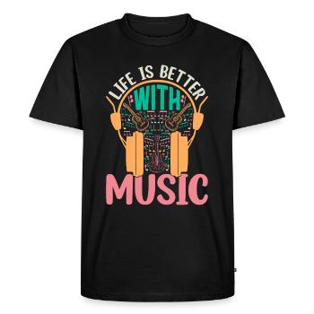 La vie est meilleure avec la musique - Guitariste Musicien Gui - T-shirt Premium bio Homme - noir - Devant - Nico (187cm)