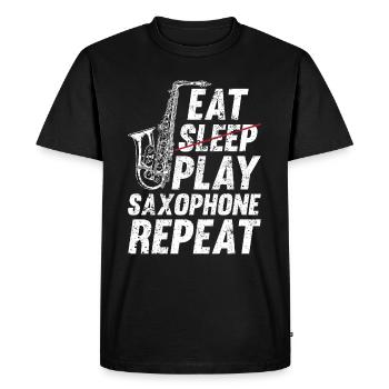 Manger dormir Jouer Saxophone Répéter Saxophoniste Saxopho - T-shirt Premium bio Homme - noir - Devant - Nico (187cm)