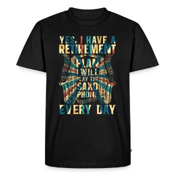 J’ai un plan de retraite Je vais jouer du saxophone - T-shirt Premium bio Homme - noir - Devant - Nico (187cm)
