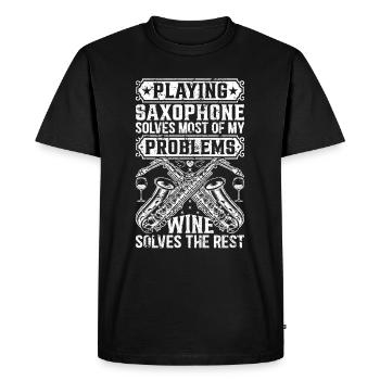 Jouer au saxophoniste Funny Sax Player - T-shirt Premium bio Homme - noir - Devant - Nico (187cm)