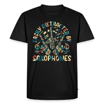 Facilement distrait par les saxophones - Saxophone Musici - T-shirt Premium bio Homme - noir - Devant - Nico (187cm)