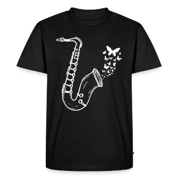 Saxophone avec Papillons Saxophoniste Saxophone I - T-shirt Premium bio Homme - noir - Devant - Nico (187cm)