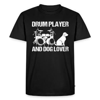 Joueur de tambour et amoureux des chiens Tambour Musicien Batterie - T-shirt Premium bio Homme - noir - Devant - Nico (187cm)