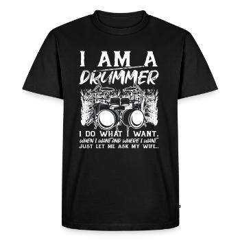 Funny Drum Player Drummer Musician Drum Player - Men's Premium Organic T-Shirt - black - Front - Nico (187cm)